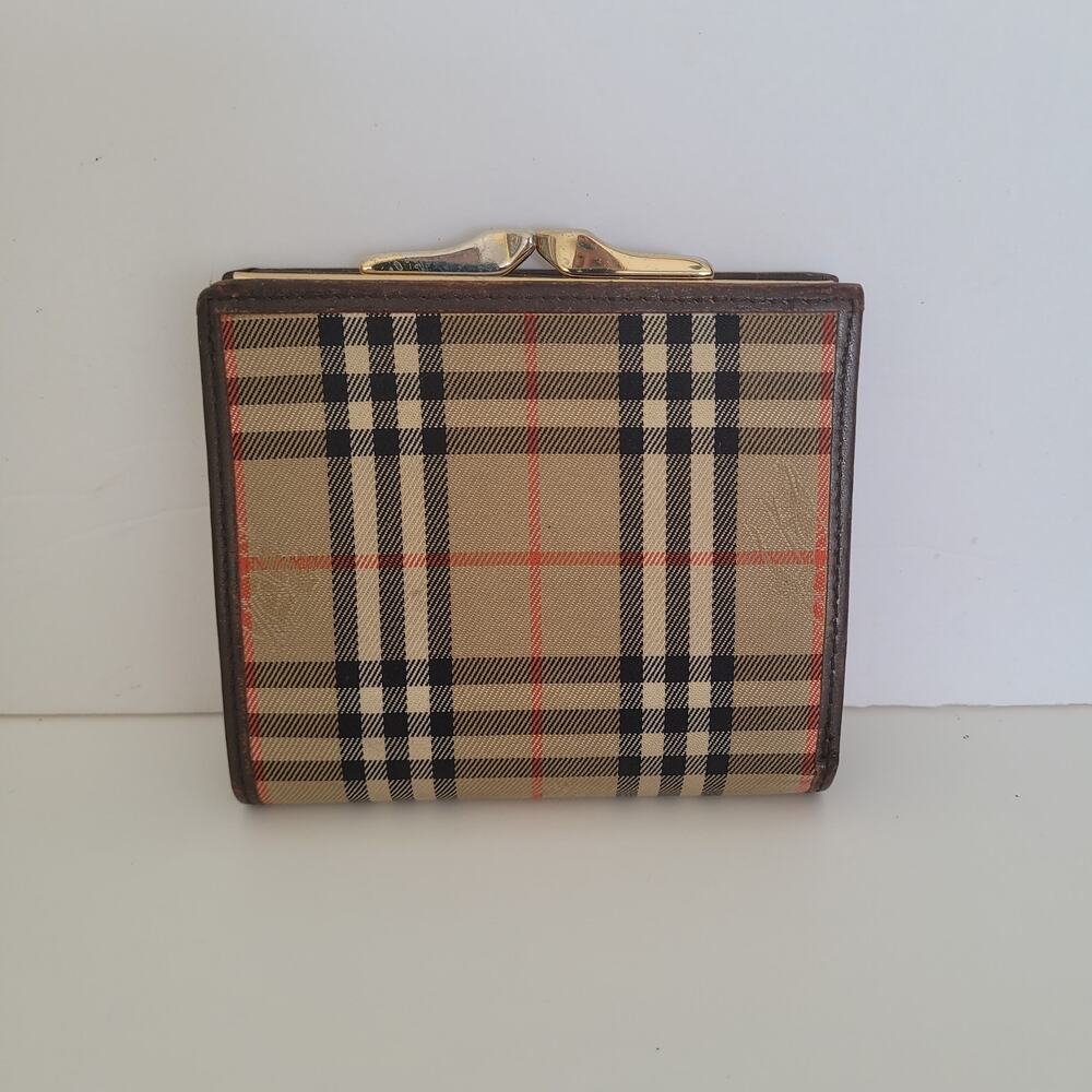 Vintage Burberrys Nova Check Bifold Wallet & Kiss-Lock Coin Purse Brown Leather - Picture 2 of 12